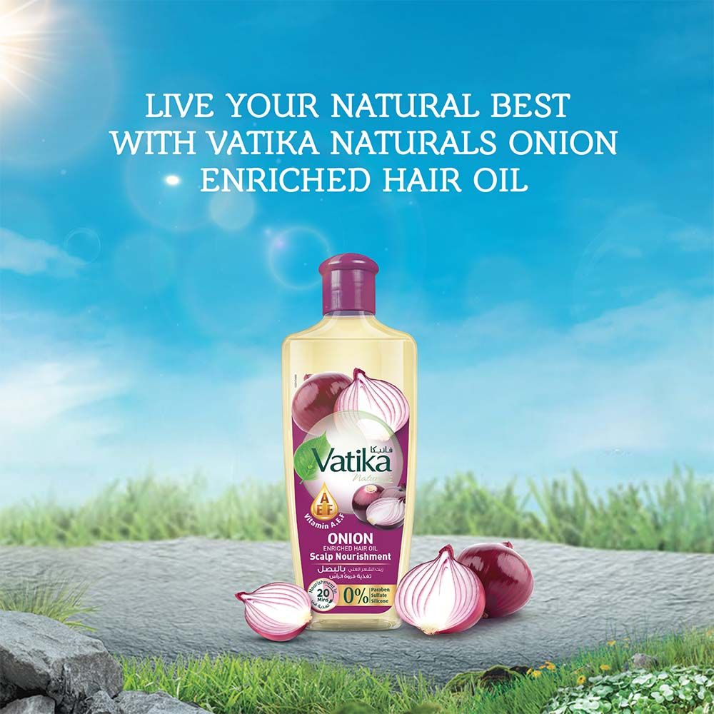 Vatika Naturals Onion Enriched Hair Oil with Vitamins A, E & F 200ml | Scalp Nourishment Hair Oil