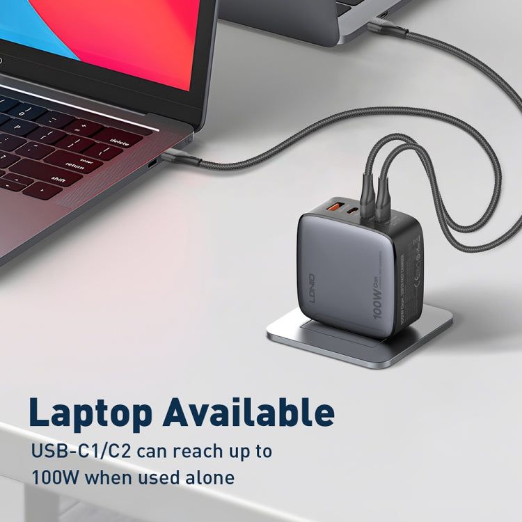 LDNIO Q408 100W GaN Fast Charger | 3 USB-C + 1 USB-A Multi-Port PD Wall Charging Station for MacBook, iPhone, Samsung, Laptop - Black / White