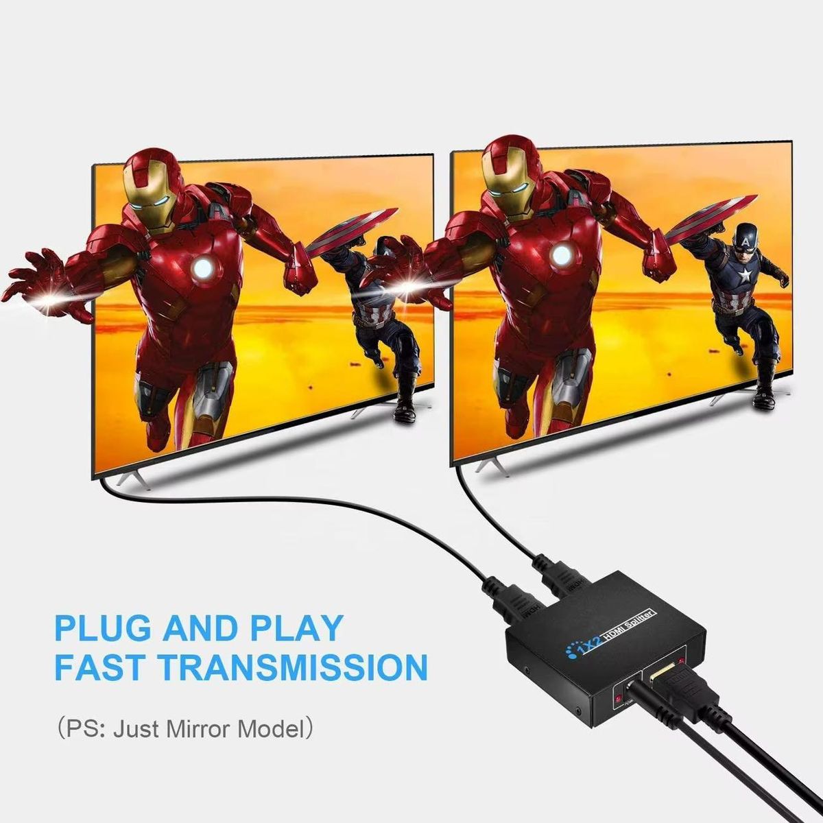 HDMI Splitter 1x2 1080P Full HD 3D – 1 Input 2 Output HDMI Signal Splitter with Dual Display Support