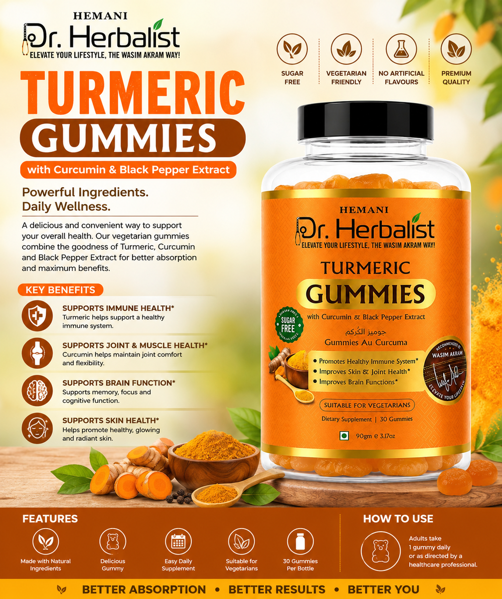 Dr. Herbalist Turmeric Gummies with Curcumin & Black Pepper – Sugar Free Vegetarian Gummies, 30 Count