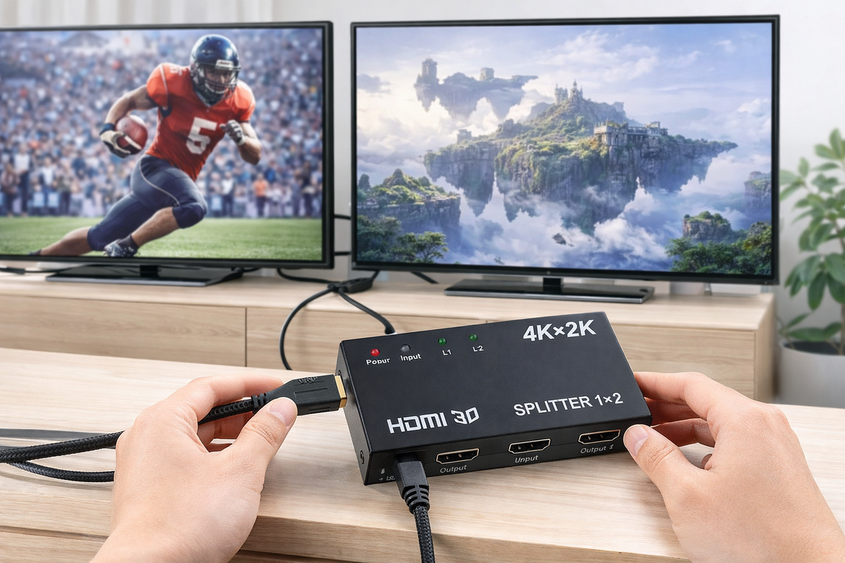 HDMI 4K 1x2 Splitter | 1 Input 2 Output HDMI Splitter Adapter | Ultra HD 4Kx2K Dual Display HDMI Signal Distributor | HDMI 1.4