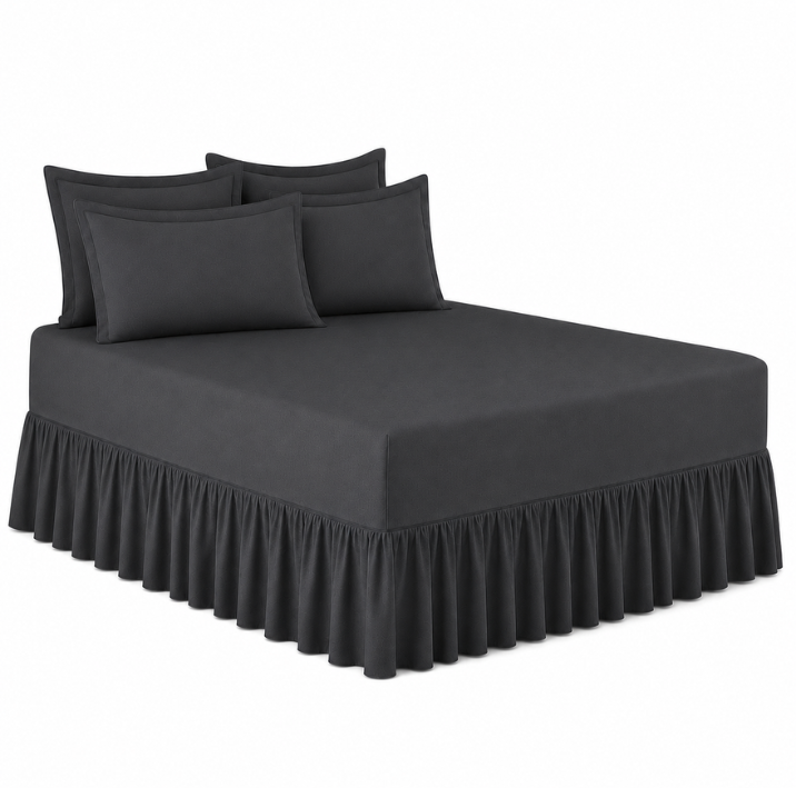 Queen Size Frilled Fitted Sheet Set with 4 Pillow Covers – Soft Ruffled Bed Sheet Set