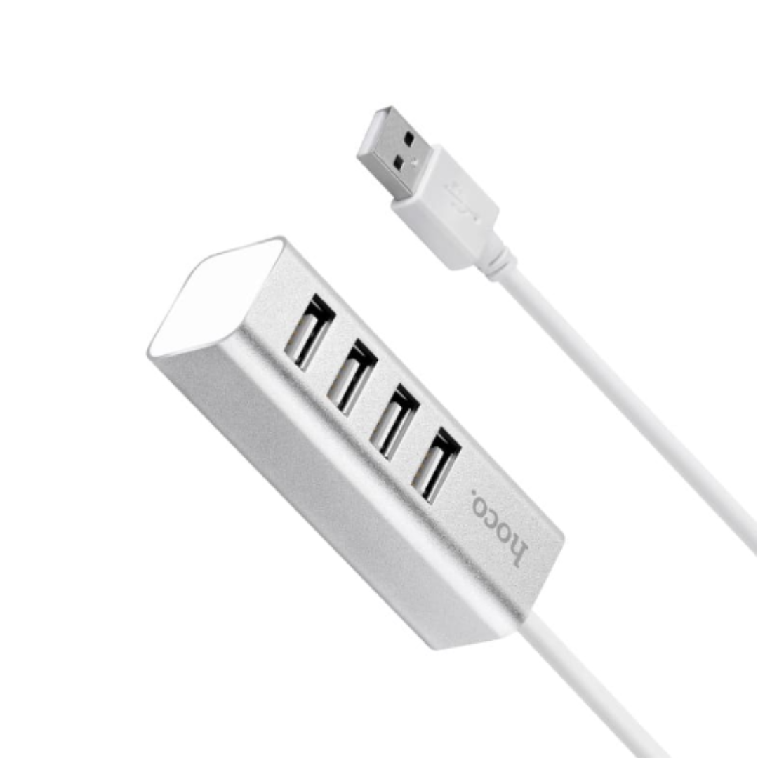 Hoco 4-Port USB 2.0 Hub Adapter | High-Speed USB Splitter for Laptop, PC & Mac