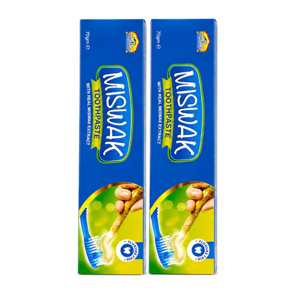 Al Khair 2 Pack Miswak Oral Care Set – 2 × 70g Fluoride-Free Toothpaste & 2 Natural Miswak Sticks