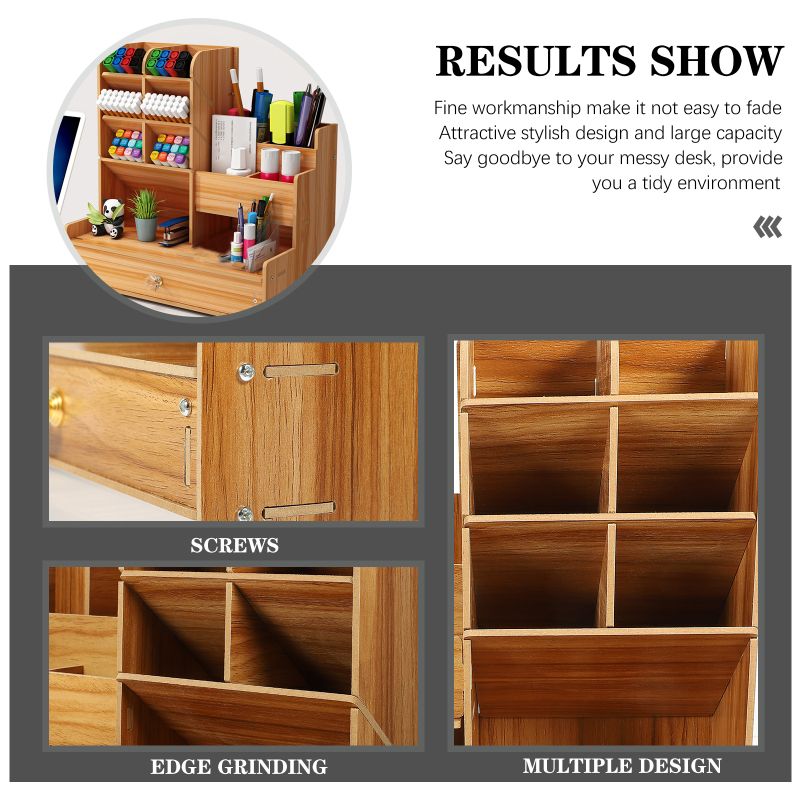 Multi-Purpose Wooden Desk Organizer with Drawer | Office, Home & School Desktop Storage (GC-30)