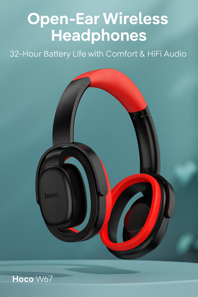 Hoco W67 Open-Ear Wireless Bluetooth Headphones | 32 Hours Playtime, Bluetooth 5.4, HiFi Stereo Sound & Built-in Microphone