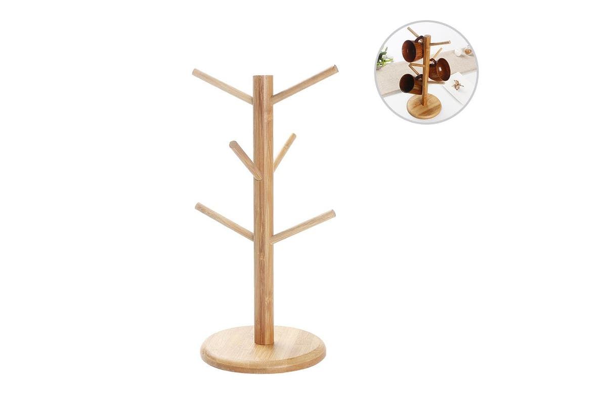 Wooden Tree Mug Holder Rack for 6 Cups - Countertop Coffee Mug Stand Organizer for Kitchen & Dining Table