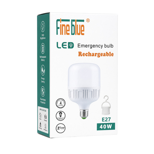FineBlue 40W Rechargeable LED Emergency Bulb E27 – Load Shedding Backup Light with 4 Hours Battery | 1 Pack