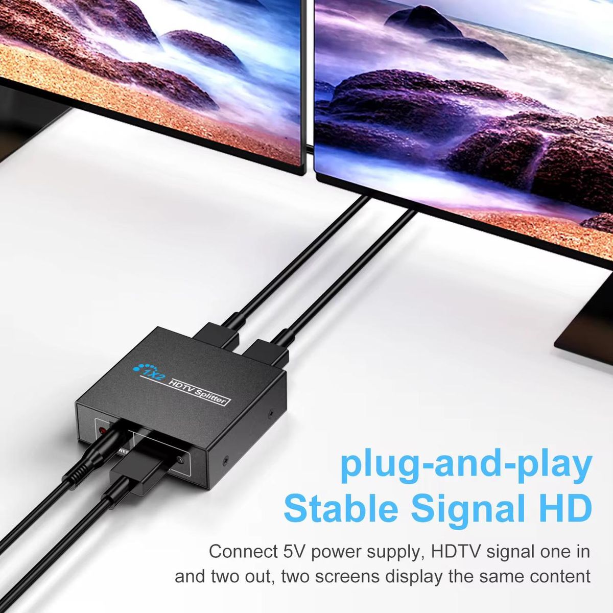 HDMI Splitter 1x2 1080P Full HD 3D – 1 Input 2 Output HDMI Signal Splitter with Dual Display Support