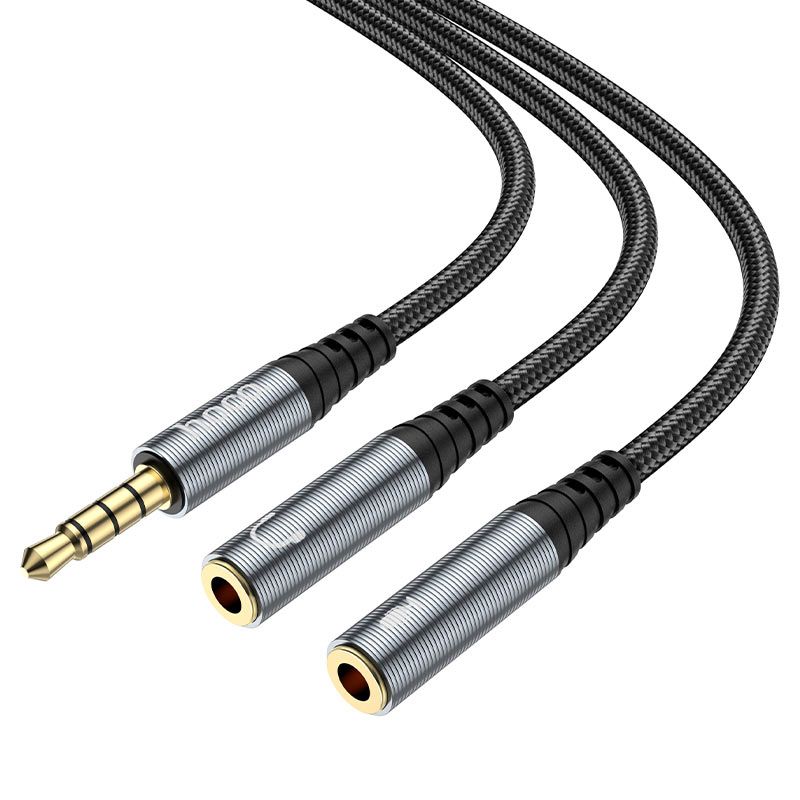 HOCO UPA21 2-in-1 Audio Splitter Cable | 3.5mm Male to Dual 3.5mm Female AUX Headphone Splitter | Braided Stereo Audio Adapter