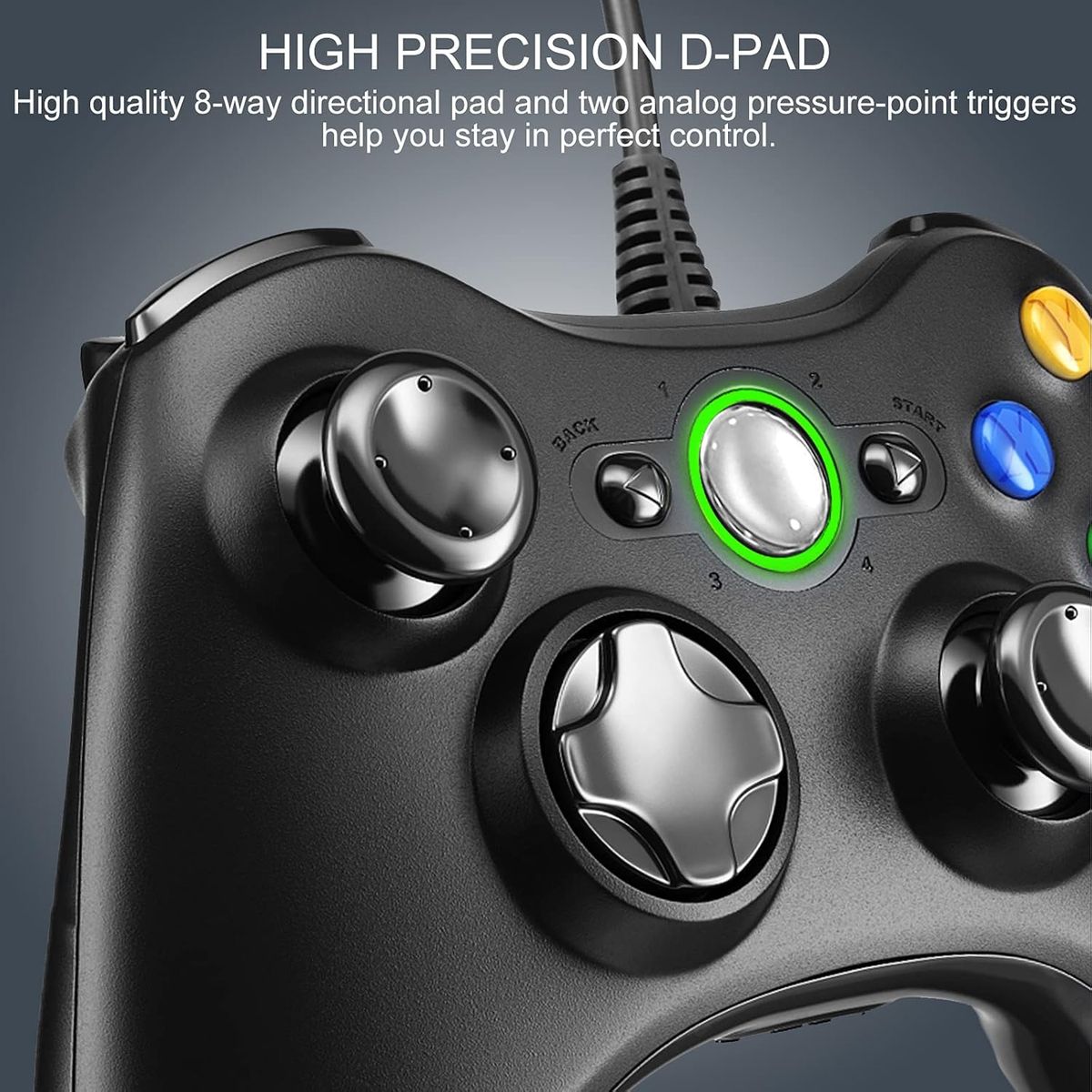 Wired Game Controller for Xbox 360 & PC – USB Gamepad with Dual Analog Sticks, D-Pad & Action Buttons
