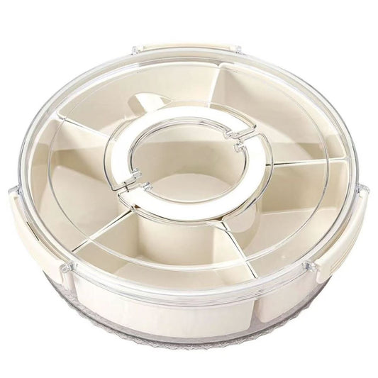 6 Compartment Rotating Snack Storage Container with Lid | 360° Dry Fruit, Candy & Snack Organizer Box