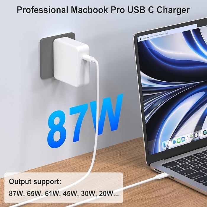 87W USB-C Power Adapter with Type-C Charging Cable | Fast Charger for MacBook Pro, MacBook Air, USB-C Laptops, Tablets & Smartphones
