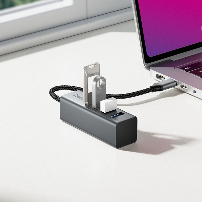 HOCO HB1C 4-in-1 USB-C to USB 3.0 Hub | Type-C to 4 USB-A 3.0 High-Speed Adapter | 5Gbps Data Transfer | OTG Multiport Splitter for Laptop, MacBook & PC