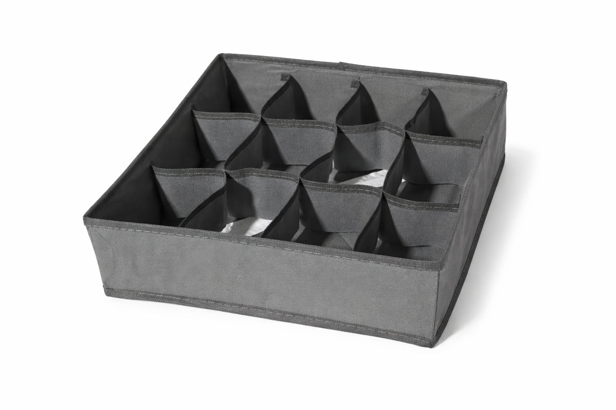 12 Pocket Drawer Organizer for Socks, Underwear & Clothes | Foldable Closet Storage Box – Grey