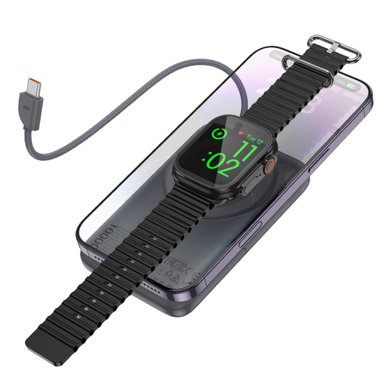 HOCO Q43 10000mAh Magnetic Wireless Power Bank with Built-in USB-C Cable, 20W PD Fast Charging & LED Display
