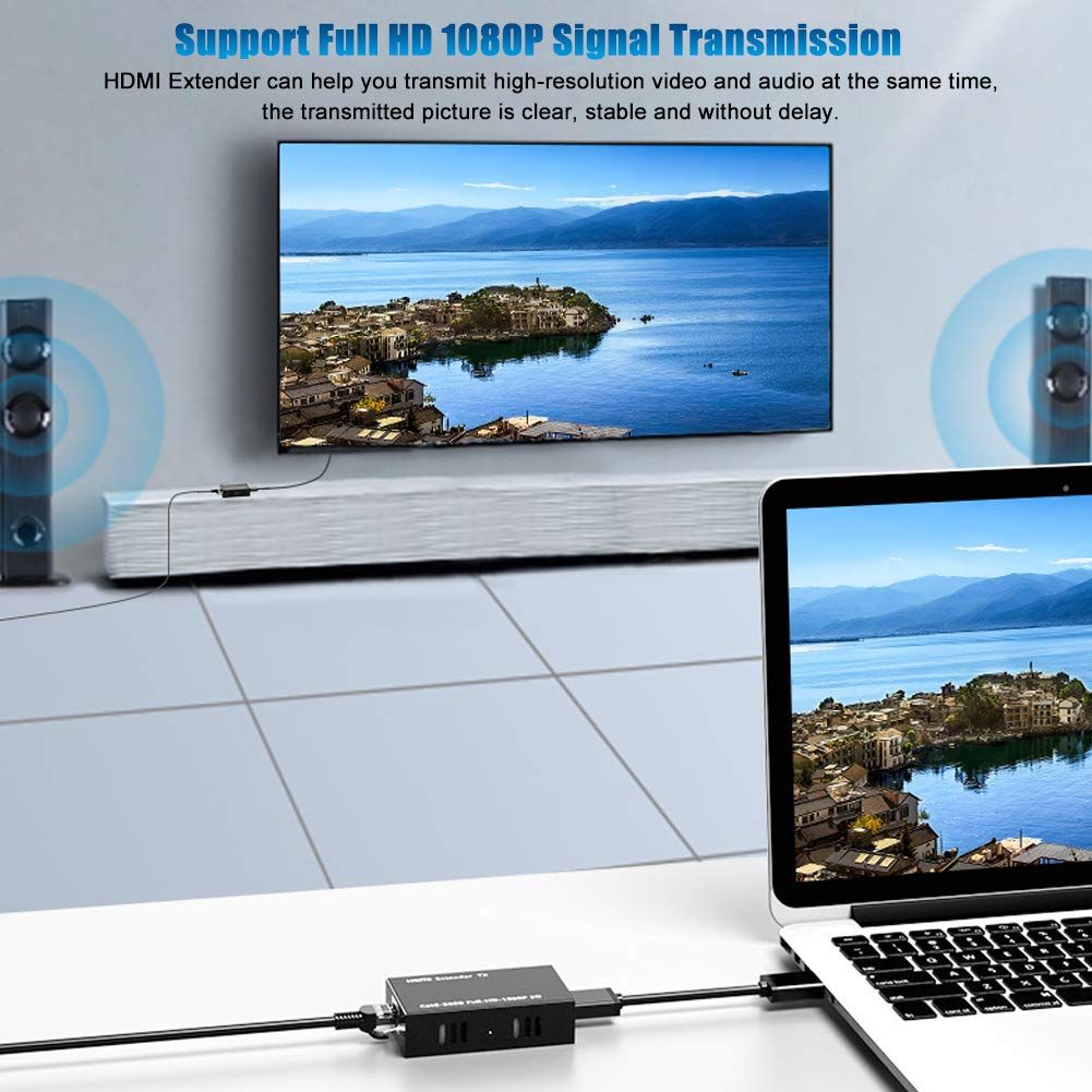 HDMI Extender Kit over Cat5e/Cat6 Cable up to 60M | 1080P Full HD HDMI Extender TX RX | Plug & Play HDMI Signal Extension