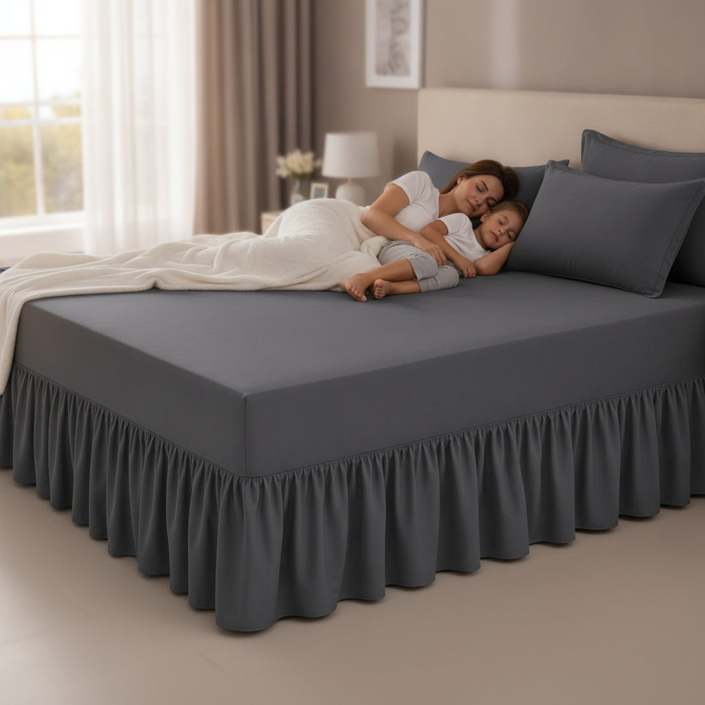 Queen Size Frilled Fitted Sheet Set with 4 Pillow Covers – Soft Ruffled Bed Sheet Set