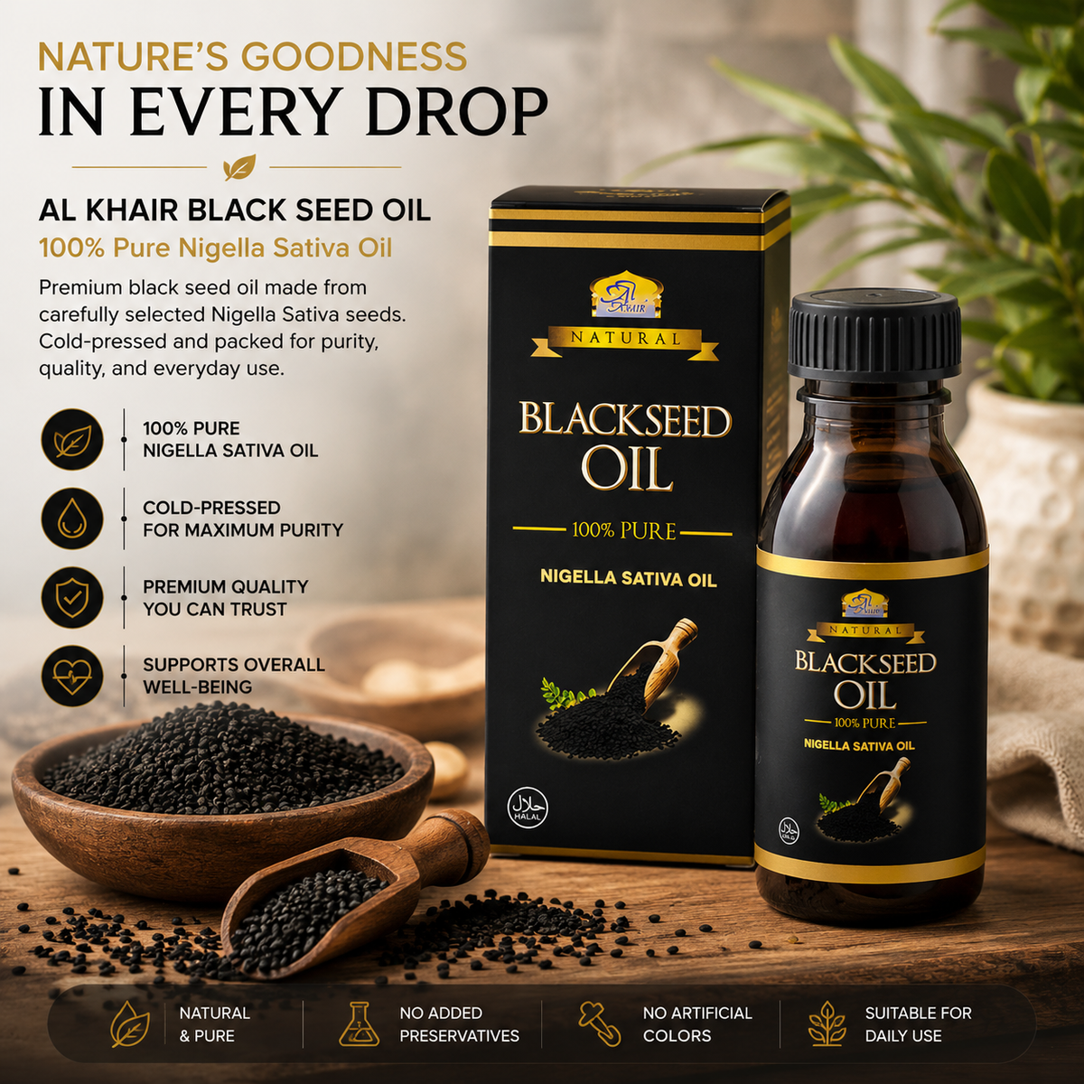 AL Khair Black Seed Oil 125ml - 100% Pure Nigella Sativa Oil | Premium Cold Pressed Kalonji Oil