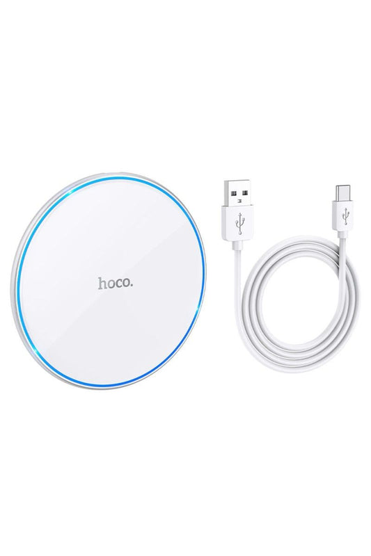 HOCO CW6 Pro 15W Fast Wireless Charger Pad | Ultra Slim Qi Wireless Charging Pad with USB-C Cable - White