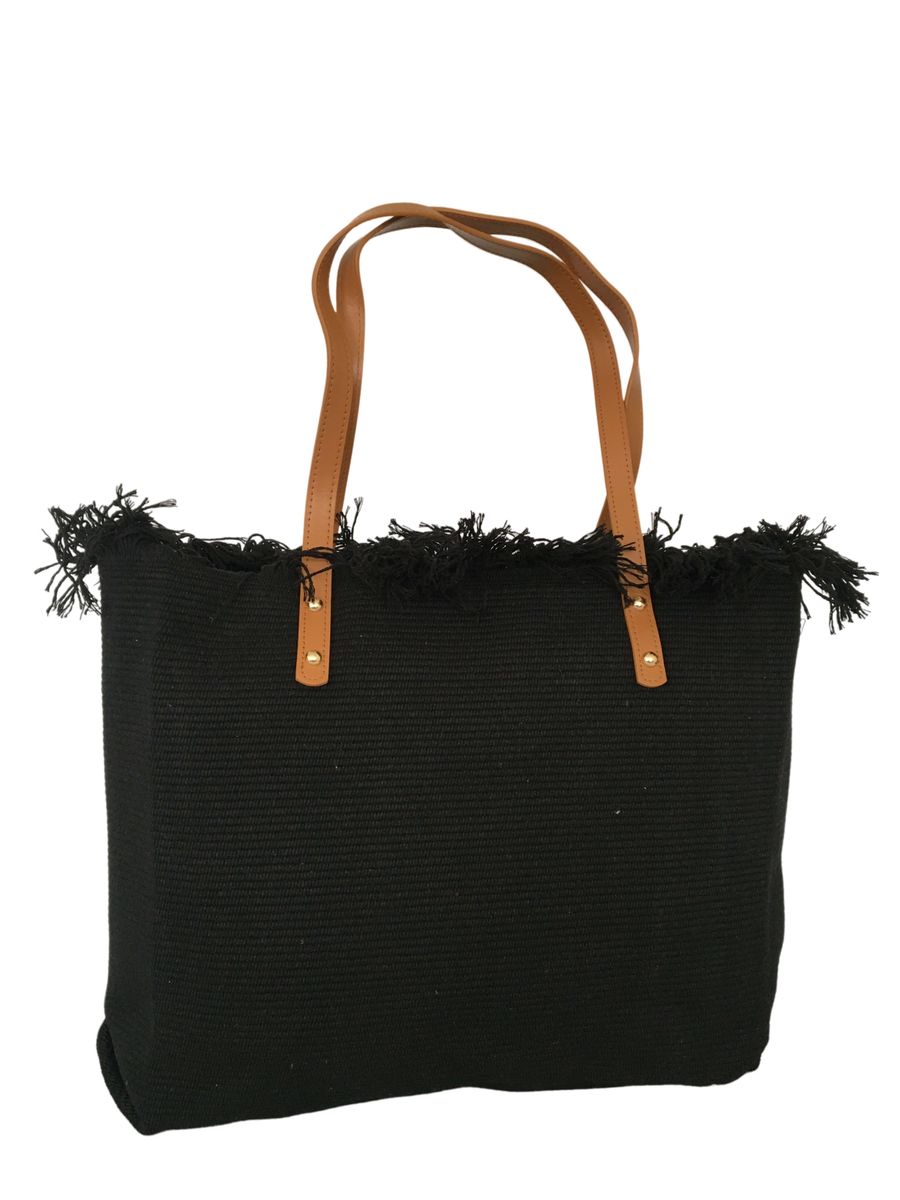 Cotton Road 15L Pure Cotton Tapestry Beach Bag - Black Large Shoulder Tote