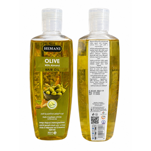Hemani Olive with Almond Hair Oil 200ml | Nourishing Hair & Scalp Care Oil
