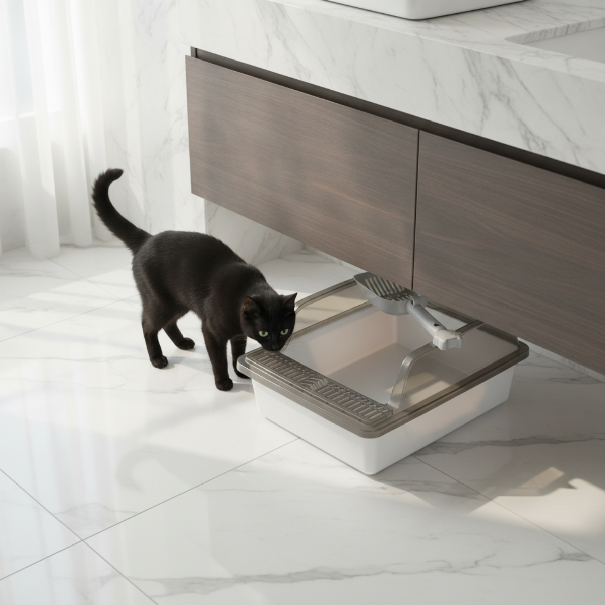Enclosed Cat Litter Box with Scoop – Covered Kitty Toilet Tray for Cats, White