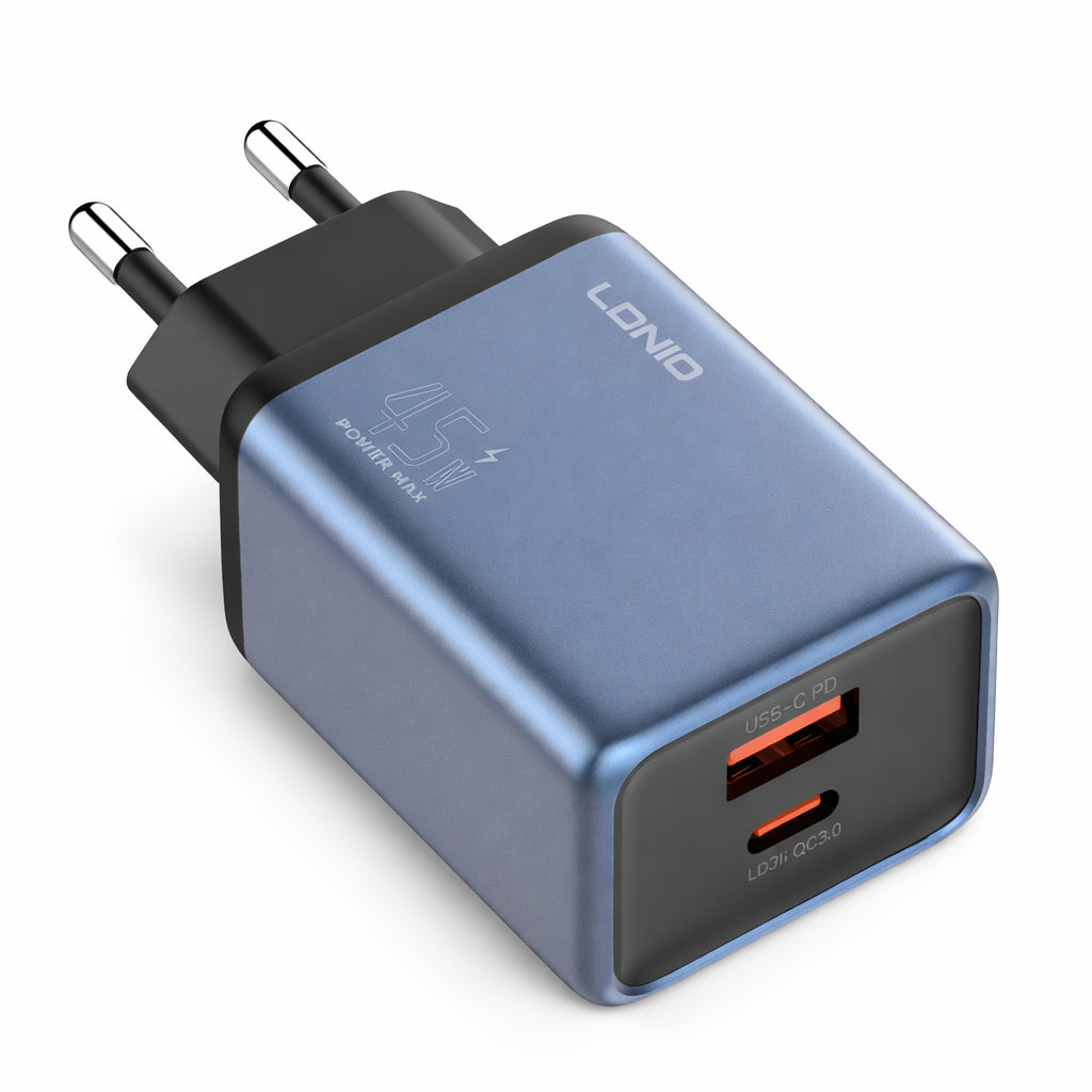 LDNIO Q12 45W Dual Port Fast Wall Charger | USB-C PD & USB-A QC3.0 Fast Charging Adapter