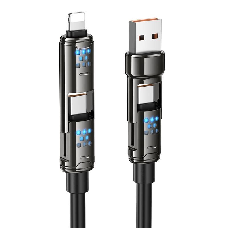 240W 4-in-1 LED Fast Charging & Data Cable | USB-A/USB-C to USB-C & Lightning Multi Charging Cable (1.2M)
