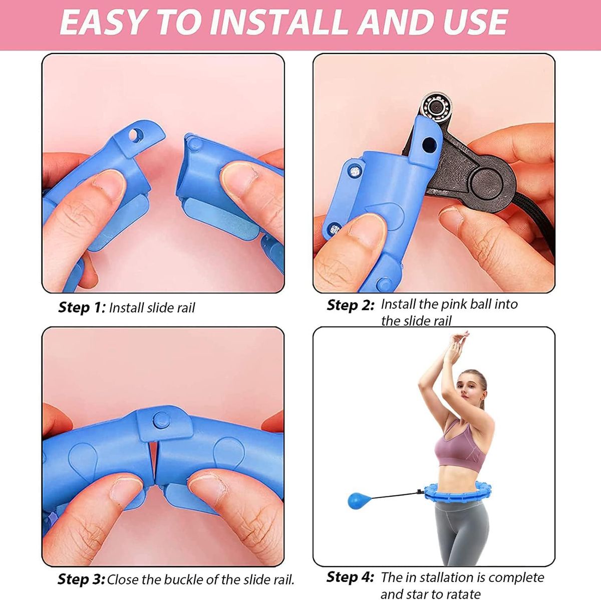 24 Knots Smart Weighted Hula Hoop for Adults – Adjustable Detachable Fitness Hoop for Waist Exercise & Home Workout – Blue