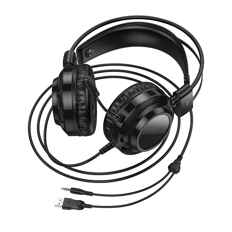 Hoco W110 RGB Wired Gaming Headset with 50mm Drivers, Microphone & 2m Cable – Black