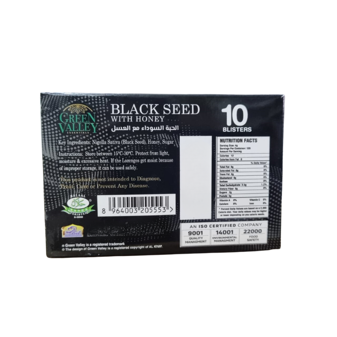 Green Valley Black Seed with Honey Lozenges | Herbal Honey Lozenges – 10 Blister Packs