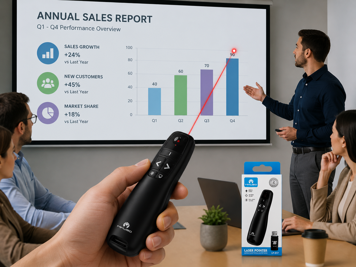 Mikuso LP-017 Wireless Presenter Remote with Red Laser Pointer | USB & USB-C Presentation Clicker for PowerPoint, Windows, Mac & Android