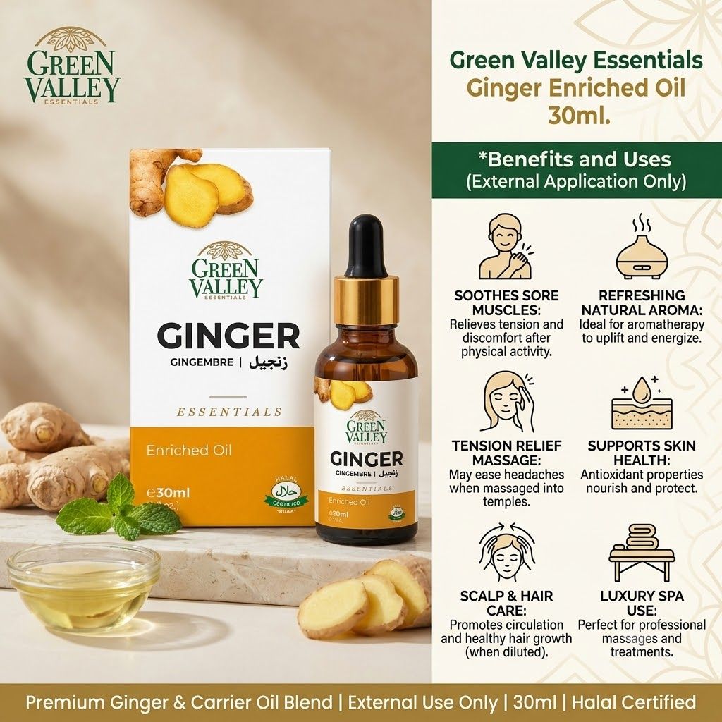 Green Valley Essentials Ginger Enriched Oil 30ml – Ginger Oil for Hair & Skin Care