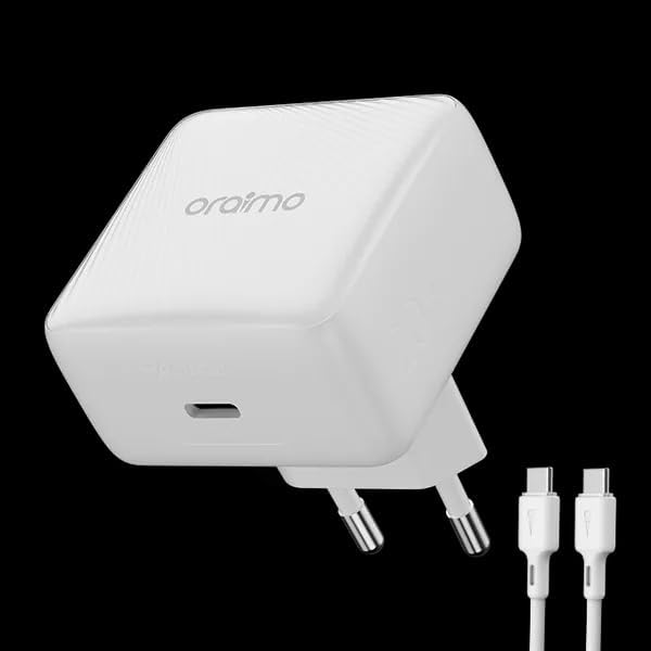 Oraimo 20W GaN USB-C Fast Charger with USB-C to USB-C Cable | PD Fast Charging Travel Adapter (EU Plug)