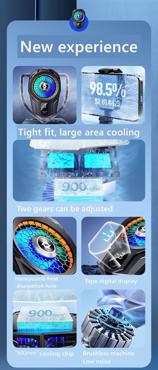 XO SL08 Mobile Phone Cooler – RGB Gaming Cooling Fan with Temperature Display, 2-Speed Semiconductor Radiator for iPhone & Android