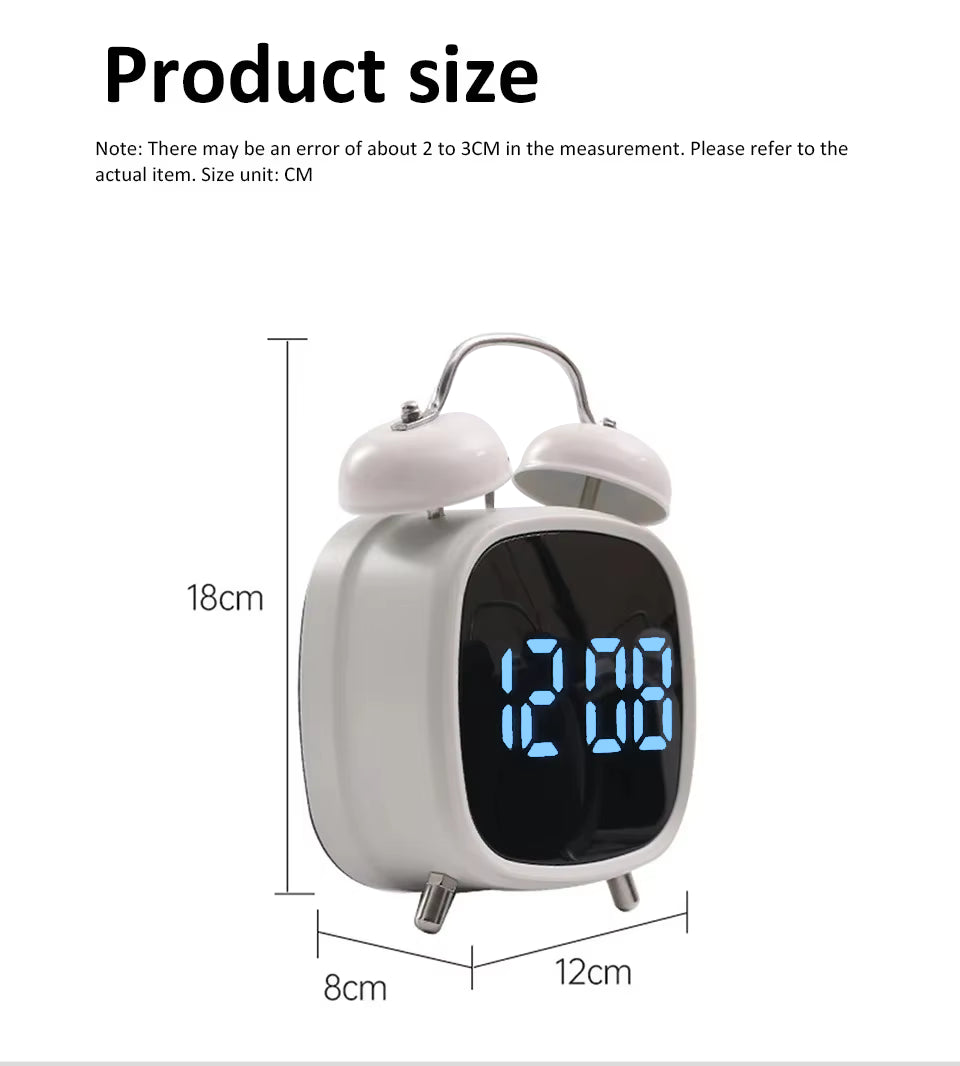 Digital Double Bell Alarm Clock with LED Display & Light-Up Table Clock – Bedside Desk Clock