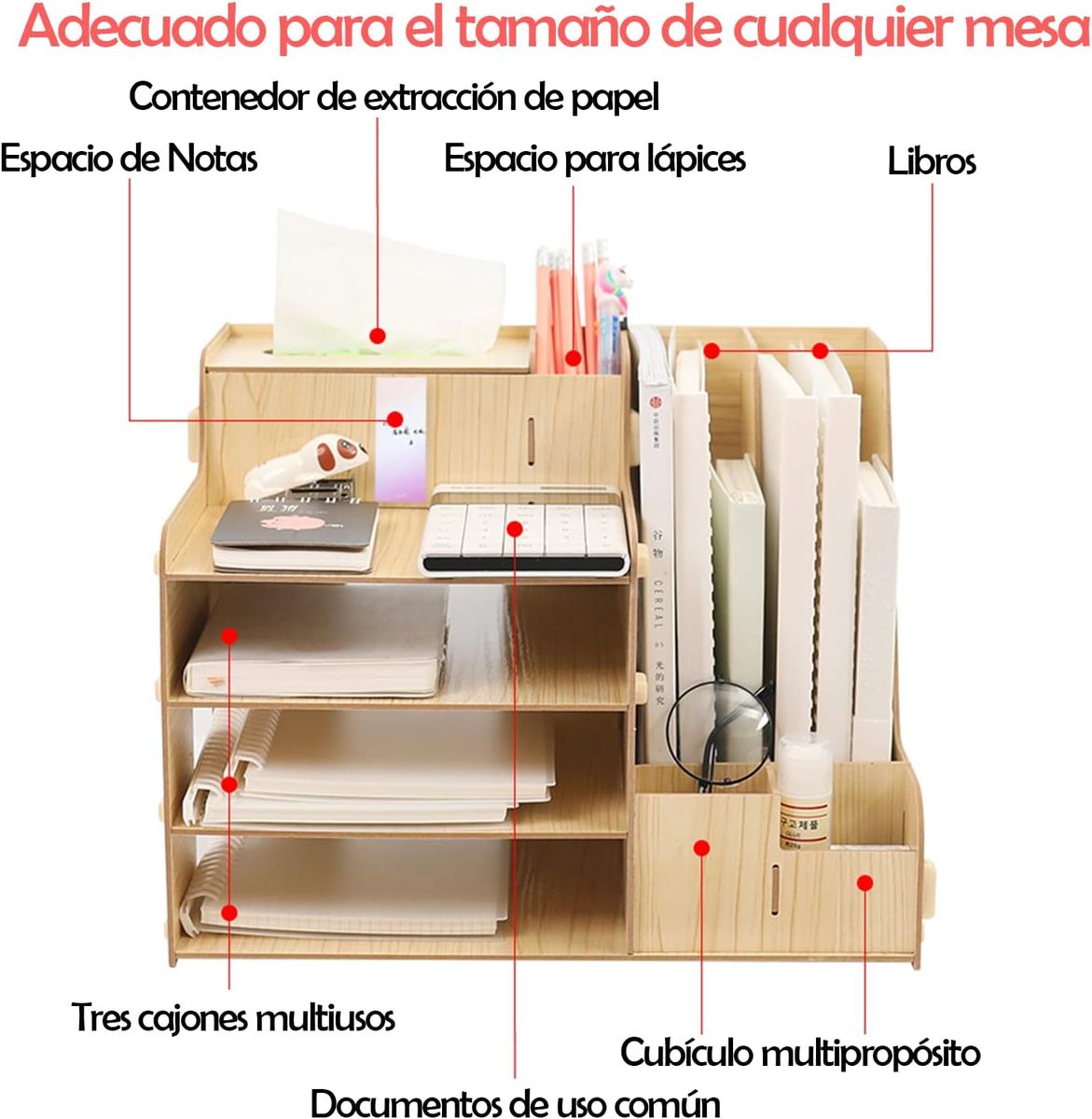 Multipurpose Wooden Desk Organizer & File Document Holder – Office, School & Home Storage Rack
