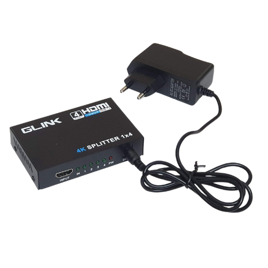 GLINK HDMI Splitter 1x4 4K UHD HDMI 1.4 | 1 Input to 4 Outputs | Full HD 1080P | Model GLSP-013