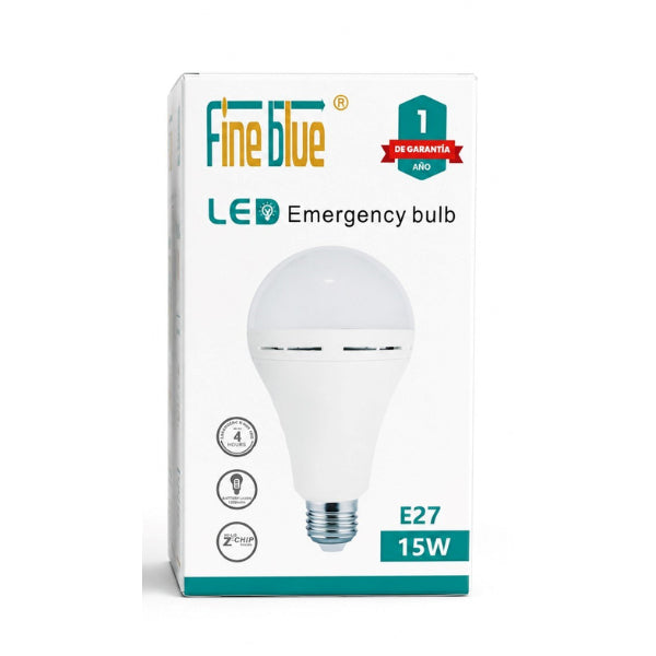 Fine Blue 15W Rechargeable LED Emergency Bulb E27 6500K Cool White | Battery Backup Load Shedding Light