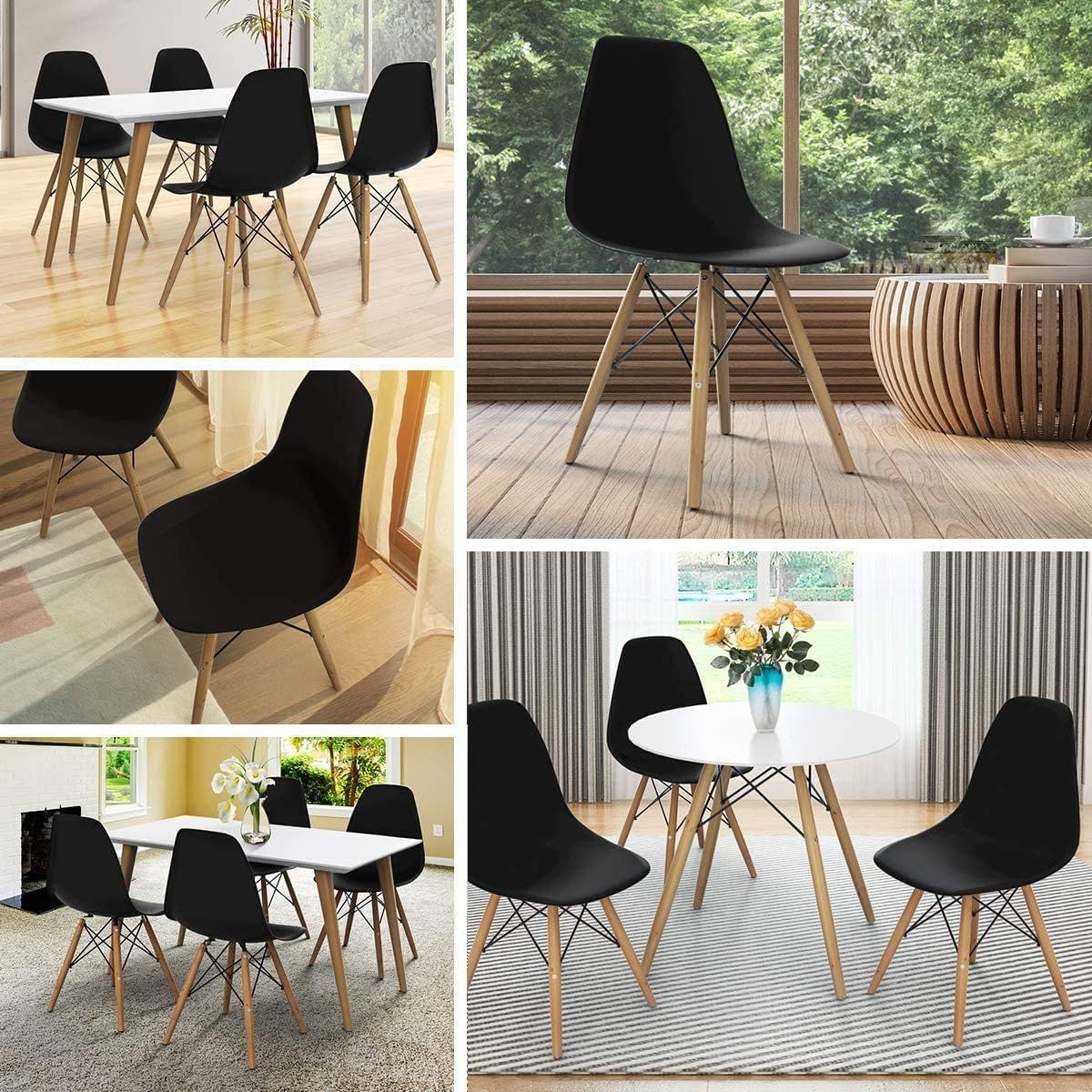 Modern Black Armless Dining Chair with Wooden Legs | Scandinavian Plastic Side Chair for Dining Room, Office & Café