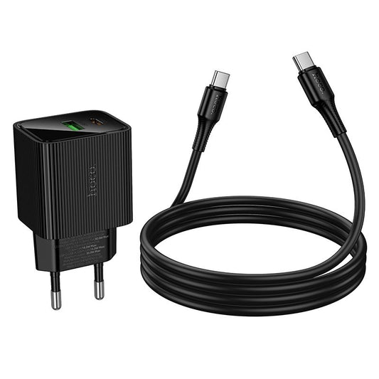 HOCO CS84A 30W Dual Port Fast Wall Charger with USB-C PD & USB-A QC 3.0 | LED Display | EU Plug