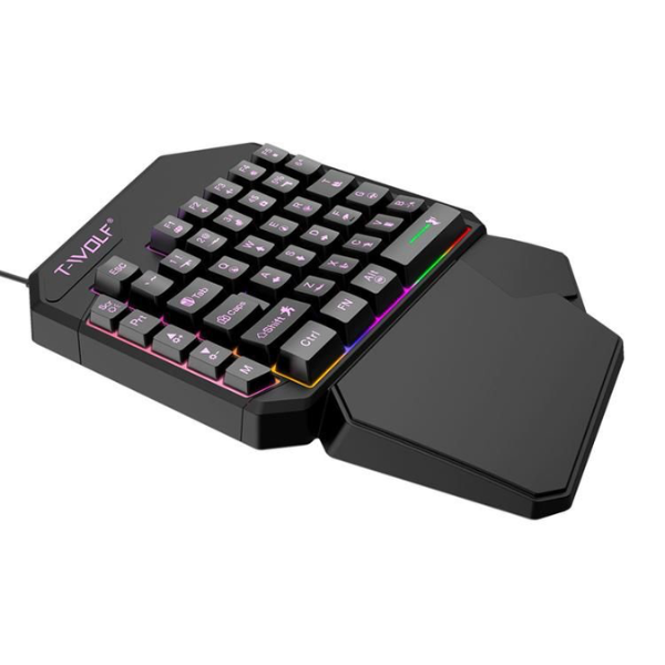 T-WOLF T19 One-Handed RGB Gaming Keyboard with Ergonomic Wrist Rest, USB Wired Keypad