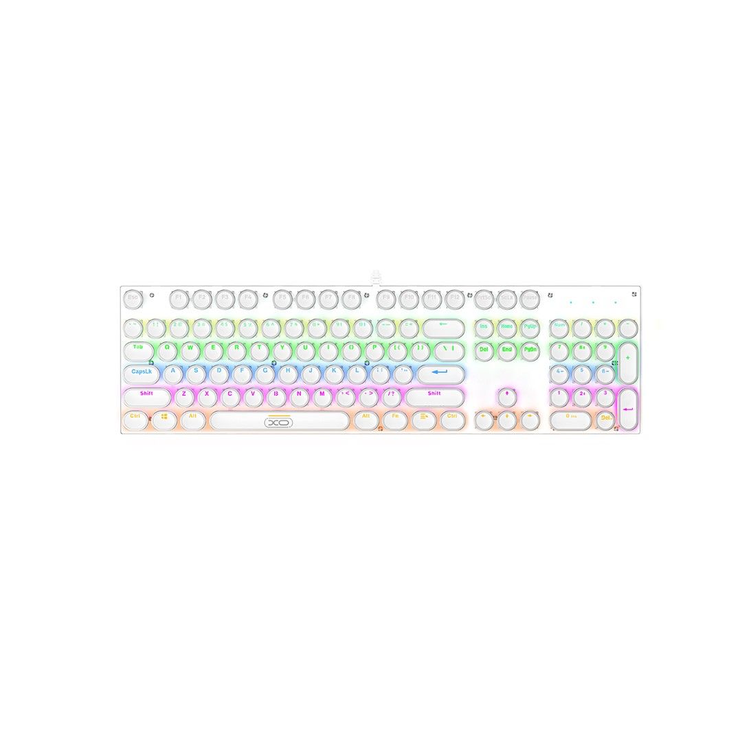 XO KB-07 RGB Mechanical Gaming Keyboard | 104-Key Full Size USB Wired Keyboard | Rainbow Backlit | Black / White