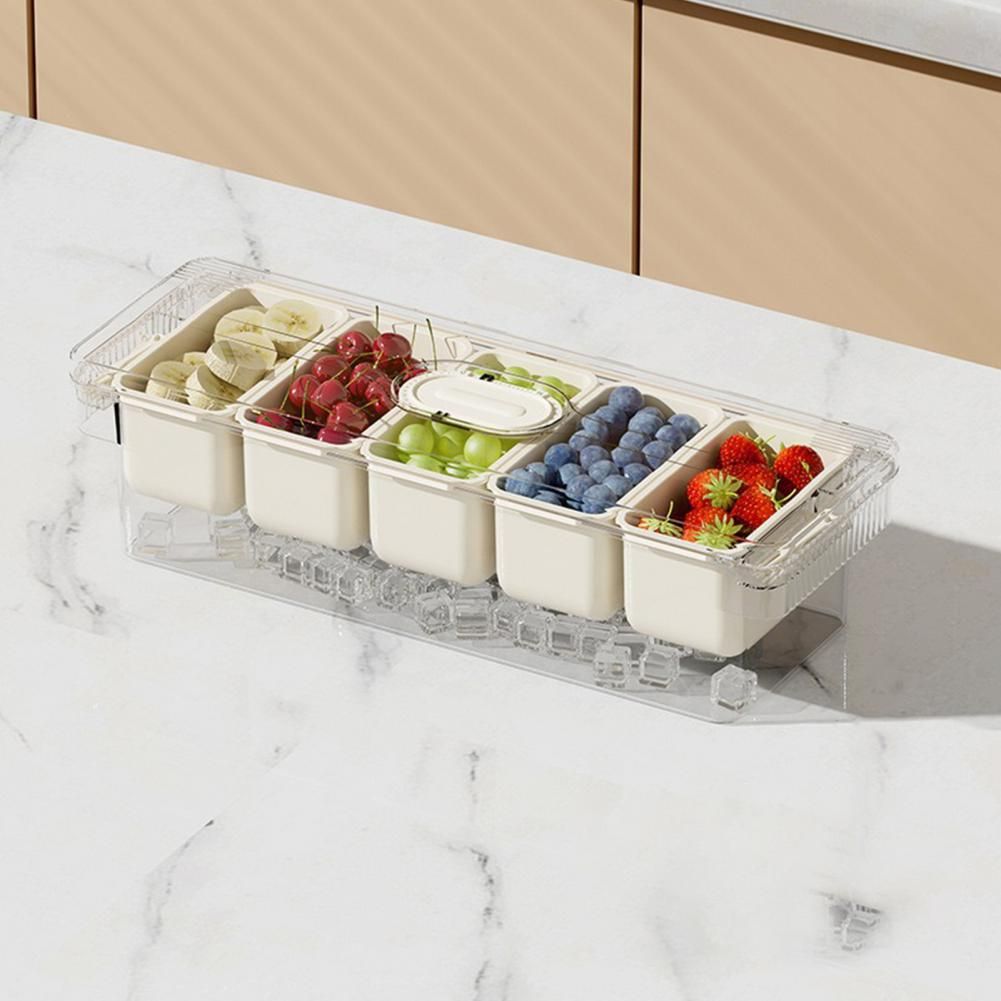 5 Grid Food Storage Container with Lid & Serving Tongs | Multi-Section Fruit, Snack & Dry Food Organizer Box