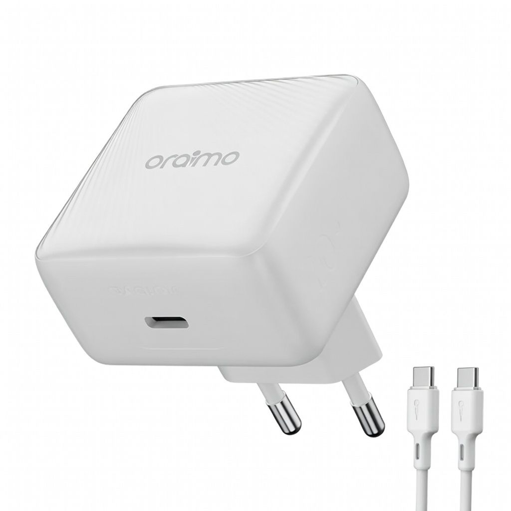 Oraimo 20W GaN USB-C Fast Charger with USB-C to USB-C Cable | PD Fast Charging Travel Adapter (EU Plug)