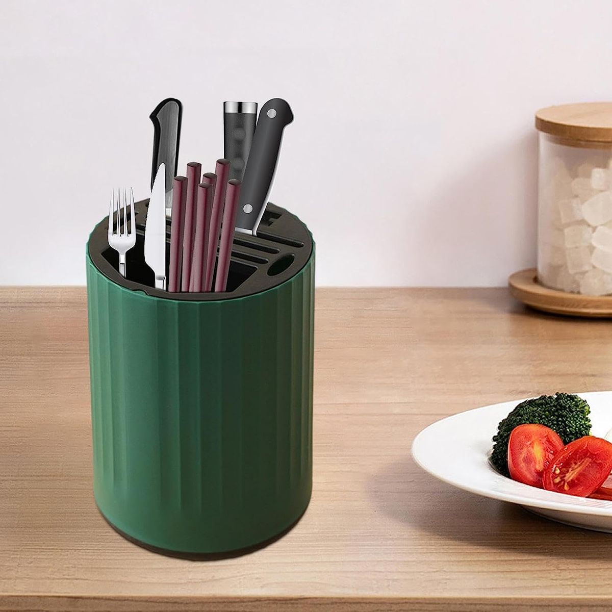 360° Rotating Knife Holder & Kitchen Utensil Organizer | Multifunctional Countertop Storage Stand - Green