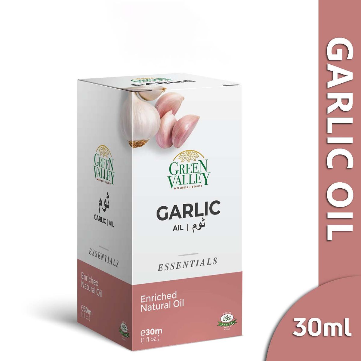 Green Valley Essentials Garlic Enriched Oil 30ml – Garlic, Sesame & Carrier Oil for Hair & Scalp Care