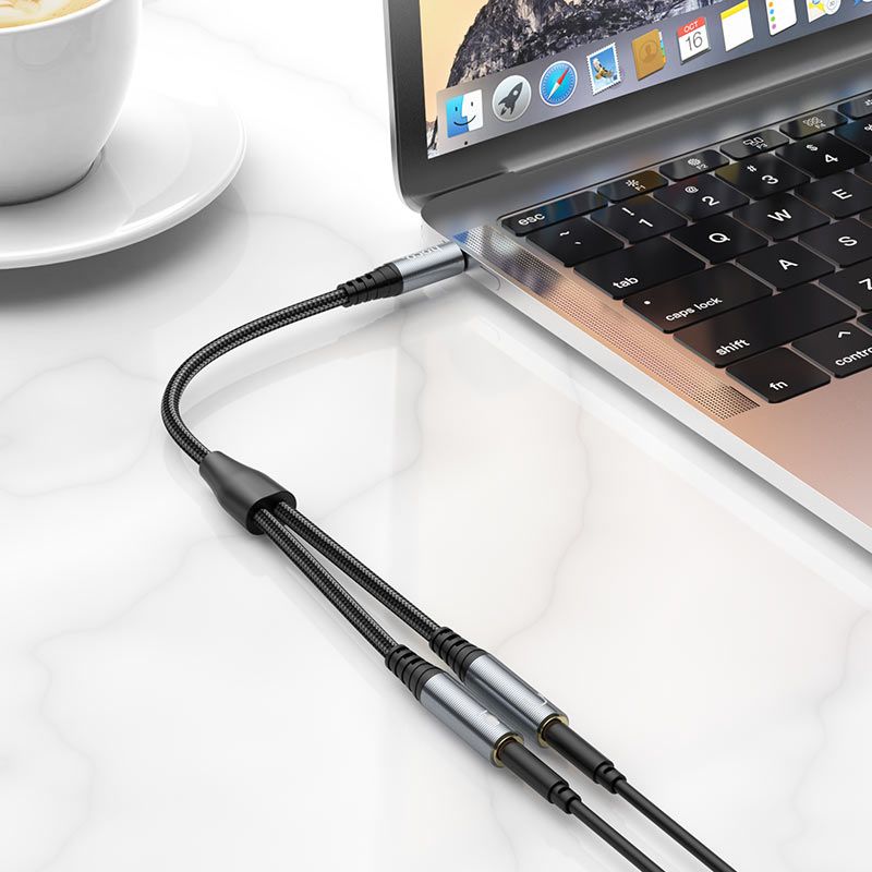 HOCO UPA21 2-in-1 Audio Splitter Cable | 3.5mm Male to Dual 3.5mm Female AUX Headphone Splitter | Braided Stereo Audio Adapter