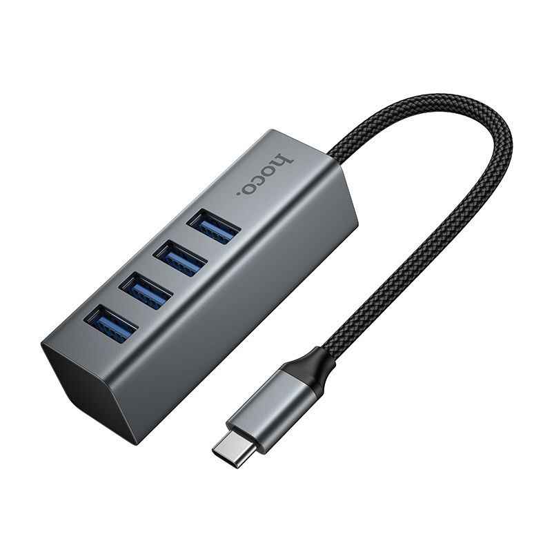 HOCO HB1C 4-in-1 USB-C to USB 3.0 Hub | Type-C to 4 USB-A 3.0 High-Speed Adapter | 5Gbps Data Transfer | OTG Multiport Splitter for Laptop, MacBook & PC